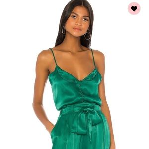 Indah Lady Luck solid button front cami emerald green NWT